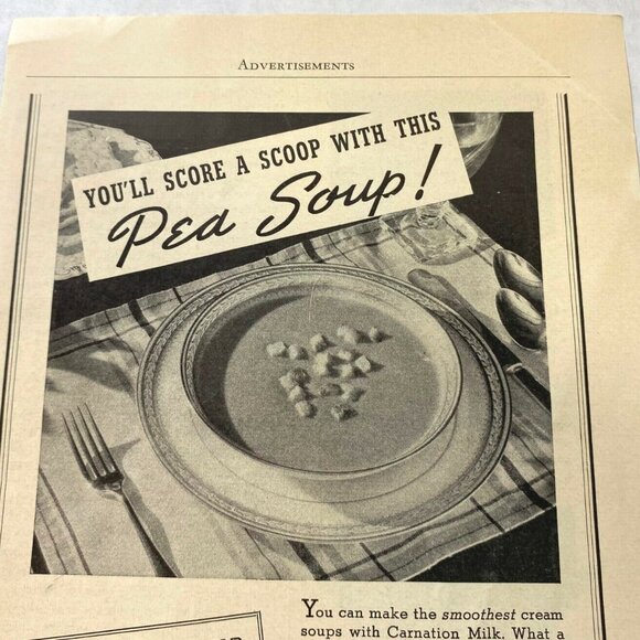 Carnation Milk Vintage Print Ad 30s Dairy Advertising Split Pea Soup Recipe - Picture 4 of 6